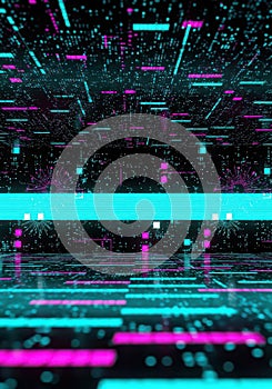 Abstract Digital Data Stream Flowing Through Neon Circuit Board Matrix 3D Render