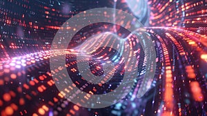 Abstract Digital Data Stream with Glowing Binary Code and Light Effects