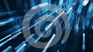 Abstract Digital Data Stream Glowing Blue Lines and Particles on Dark Background