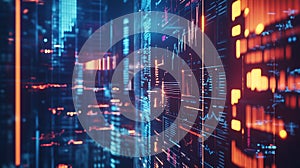 Abstract Digital Data Stream Neon Blue Orange Technology Background Code Glow Lines System Binary