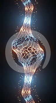 Abstract digital data stream network glowing particle connection visualization