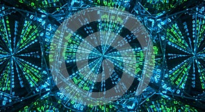 Abstract Digital Data Stream Tunnel with Binary Code, Futuristic Technology