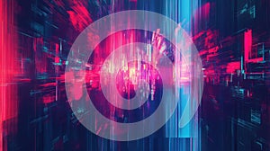 Abstract digital data stream with vibrant light lines