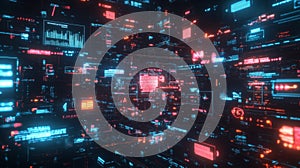 Abstract Digital Data Stream Visualization Neon Red Blue