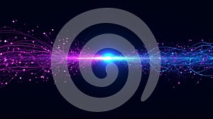 Abstract Digital Data Stream Visualization with Pink and Blue Particles and Connecting Lines on Dark Background Represents