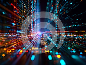 Abstract digital data streams in vibrant neon colors, representing high-tech innovation and futuristic technology concepts