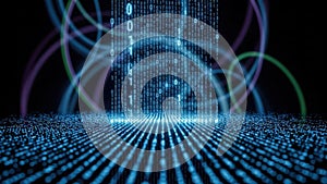 Abstract Digital Data Tunnel with Binary Code Background