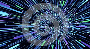 Abstract digital data tunnel light speed burst motion technology