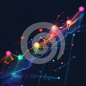 Abstract digital data visualization with colorful connected dots and lines