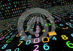 Abstract Digital Data Background with Colorful Numbers and Binary Code Stream
