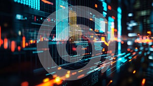 Abstract digital data visualization with glowing graphs