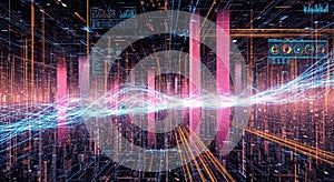 Abstract Digital Data Visualization with Glowing Lines and Grids technology