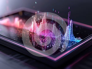Abstract digital data visualization on a glowing tablet screen