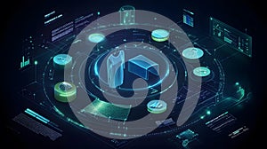 Abstract Digital Data Visualization with Glowing Teal and Blue Nodes