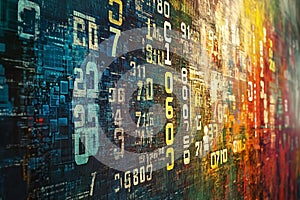 Abstract digital data visualization Numeric code and colorful background