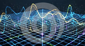 Abstract digital data visualization of sound wave frequencies on a grid