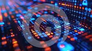 Data Protection Conceptual Background, Cybersecurity Binary Code with Padlocks for Digital Security