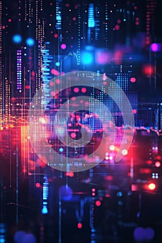 Abstract Digital Data Visualization with Vibrant Lights and Colorful Patterns in Futuristic Design