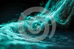 Abstract digital data wave with glowing particles in motion