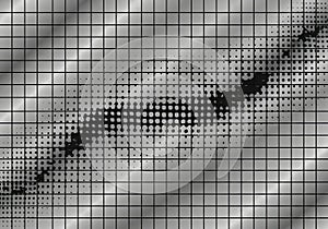 Digital halftone dot pattern on metallic grid background abstract vector