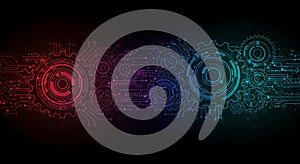 Abstract digital design featuring interconnected gears and circuit patterns.