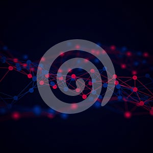 An abstract digital design featuring interconnected nodes and lines in a 3D mesh