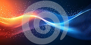 Abstract Digital Design with Gradient Waves and Data Flow Visualization in Blue and Orange Glow