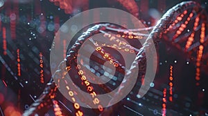 Abstract Digital DNA Helix Structure with Binary Code Overlay, Genetic Engineering Concept