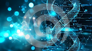 A Illustration of Abstract Digital Dna Helix Structure on Blue Background Technology and Science