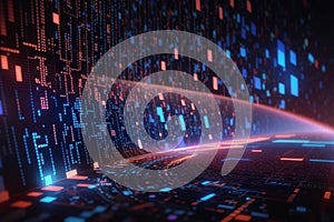 Unleashed AI Algorithms and the Concept of Blue Digital Cyberspace with Network Connections, Abstract Digital Ecosystem