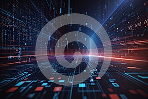 Unleashed AI Algorithms and the Concept of Blue Digital Cyberspace with Network Connections, Abstract Digital Ecosystem