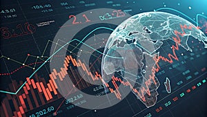 Abstract digital financial chart with glowing globe