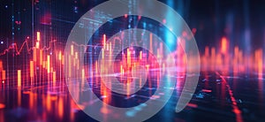 Abstract digital financial data visualization with glowing graphs and charts