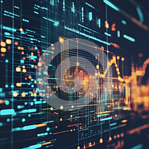 Abstract digital financial data visualization with graphs and charts