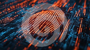 Abstract Digital Fingerprint with Glowing Binary Code Background