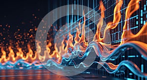 Abstract digital fire flame background technology data stream network visualization art