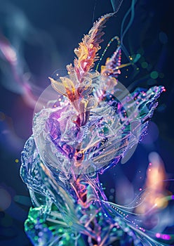 abstract digital flora and fauna, bioluminescent tech nature thriving in harmony,Generative AI