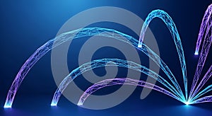 Abstract Digital Flow Glowing Arcs of Light on a Dark Blue Background