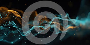 Abstract Digital Flow Glowing Particles on Black