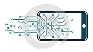 Abstract Digital Flow on Mobile Phone Screen, vector design Generative AI