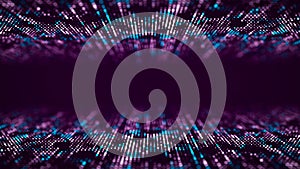 Abstract digital flow particles. Cyber network connection background. Big data visualization. Technology backdrop. 3d rendering