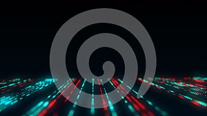 Abstract digital flow particles. Cyber network connection background. Big data visualization. Technology backdrop. 3d rendering
