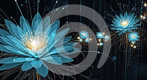 Abstract digital flower blooming in binary code matrix.