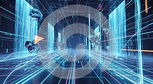 Abstract Digital Futuristic Sci Fi Network Data Stream Tunnel Visualization