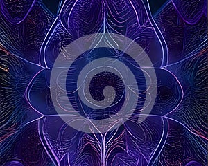 Abstract digital geometric background. Fractal iridescent purple mandala moderm art