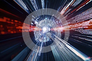 Abstract Digital Globe with Binary Code and Light Trails