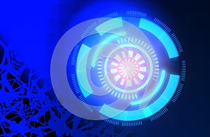 Abstract digital glowing circles on a blue background. Technology concept