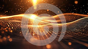 Abstract digital glowing grid creating a data network surface