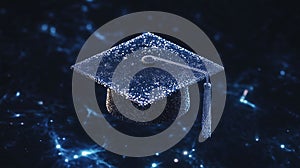 Abstract digital a graduation cap on a dark blue background