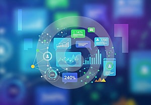 Abstract digital graphic featuring data analytics and network